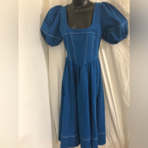 Moon River royal blue puff sleeve smocked midi dress size small brand new - Picture 1 of 14